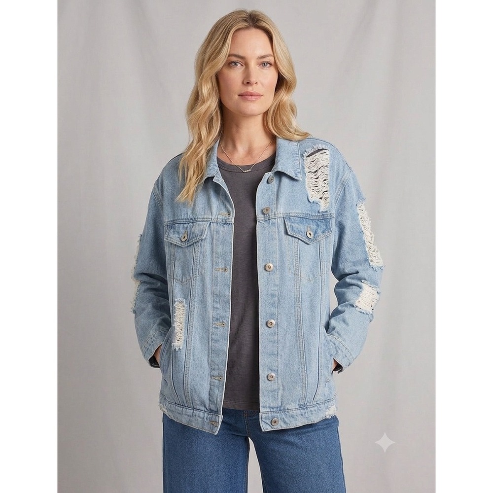 Endless Love Denim Jacket Womens Large Light Wash Good